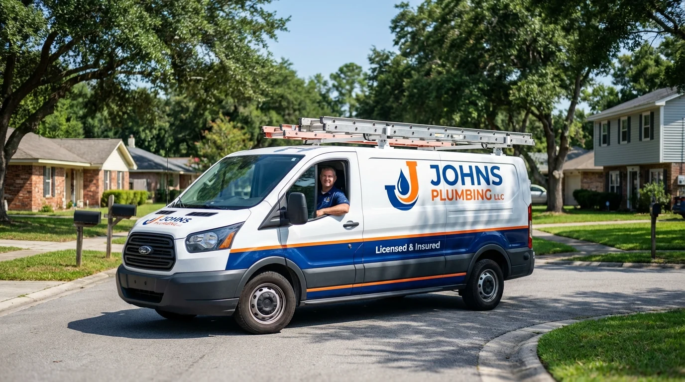 Johns Plumbing LLC service van in Hannawa Falls, NY