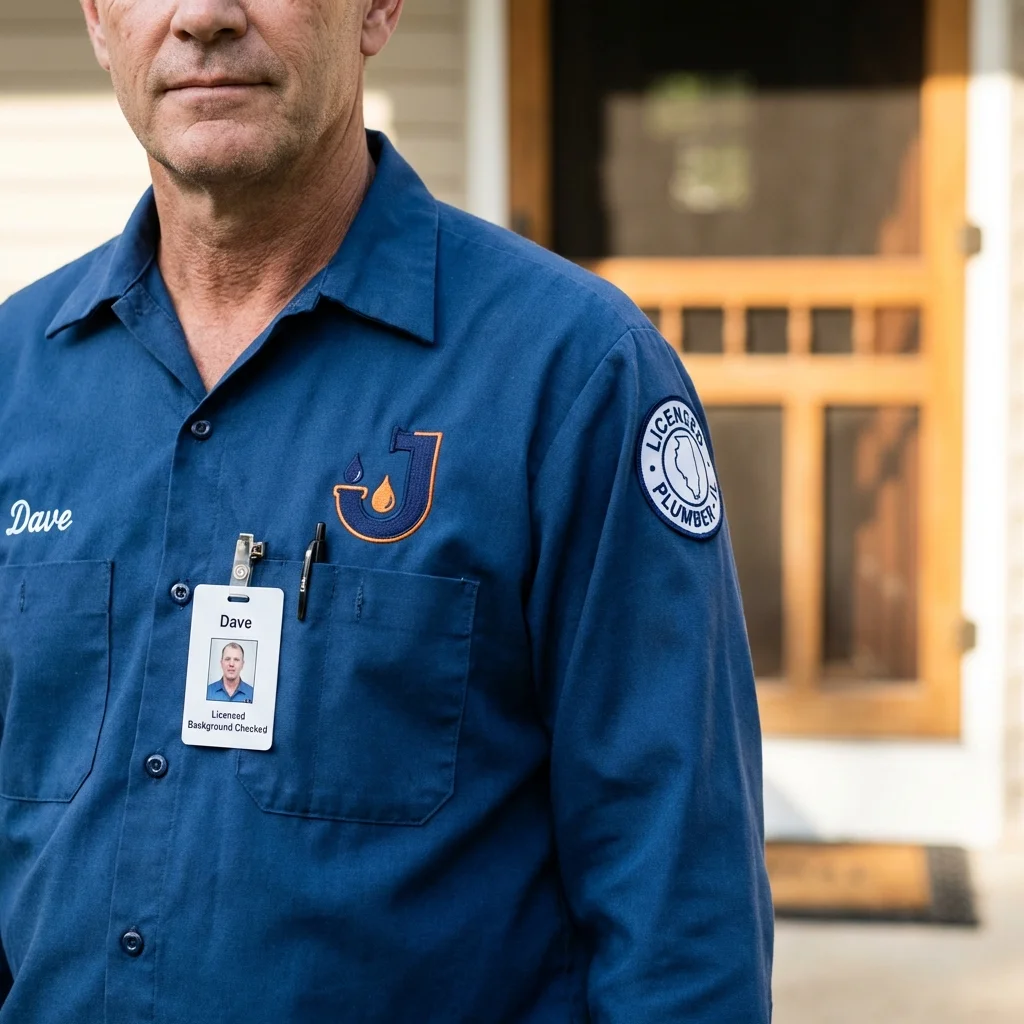 Licensed plumber showing ID badge in Hannawa Falls, NY