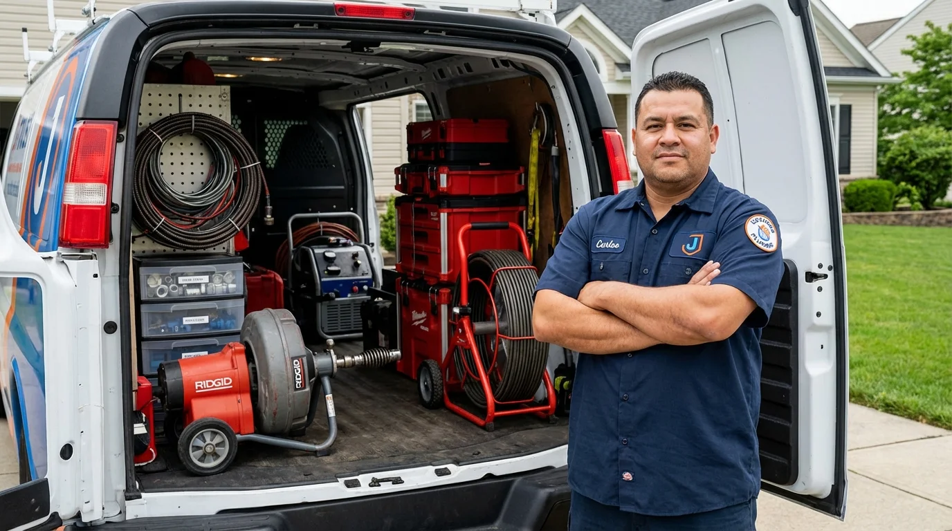 Professional drain cleaning equipment and Johns Plumbing LLC plumber in Hannawa Falls