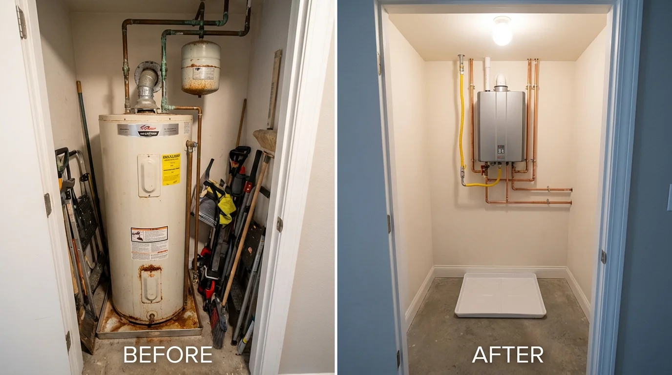 Tank water heater versus wall-mounted tankless unit comparison for Hannawa Falls, NY homeowners