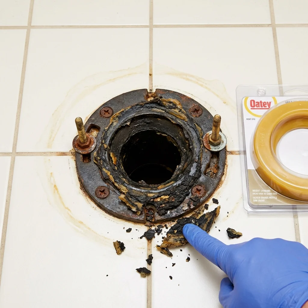 Failed wax ring showing water seepage at the base of a toilet in a Hannawa Falls, NY home