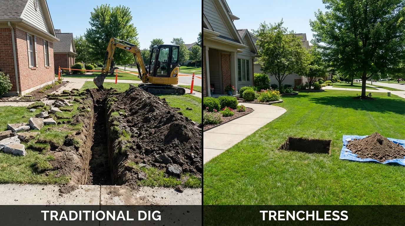 Trenchless sewer repair with minimal yard damage versus traditional excavation in Hannawa Falls, NY